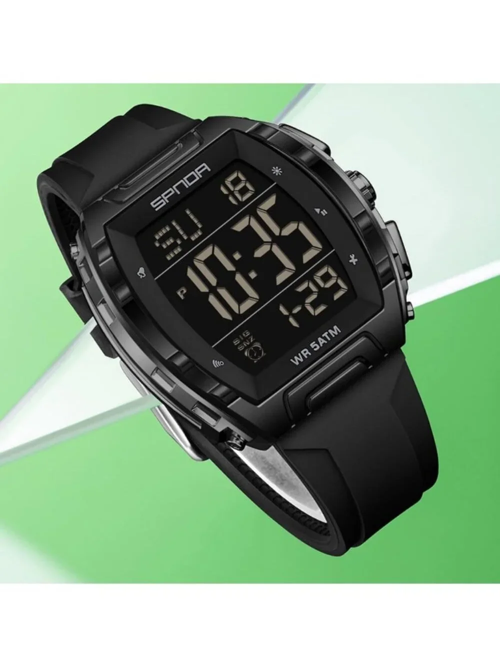 Men's Black Analog Quartz Tonneau Shape Dual Waterproof Digital Luxury Watch